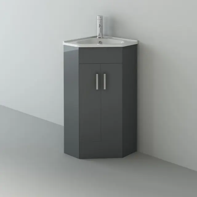 Bathroom Corner 400 Vanity Unit Basin Sink Cloakroom Storage Anthracite Grey 3