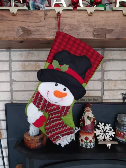 Large Snowman Top Hat Scarf Christmas Stocking 3D Felt Fleece