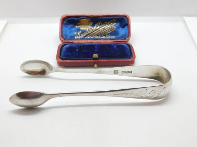 Edwardian Sterling Silver Floral Pattern Sugar Tongs Antique 1902 Sheffield