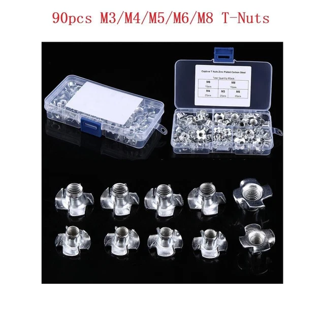 90x M3/M4 /M5/M6/M8 Quatre Broches T Forme Noix Galvanisé Carbone Acier Écrou