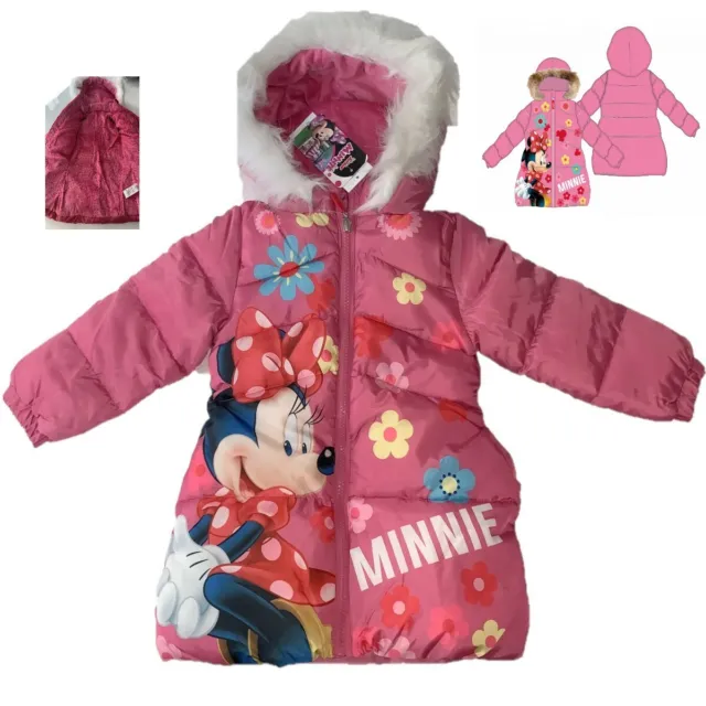 Giacca invernale imbottita con cappuccio bambina bambini Disney Minnie 3-8 anni