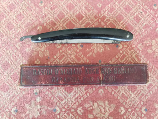 Antico Rasoio A Mano Libera Da Barba Barbiere Bachelite + Scatola Vintage