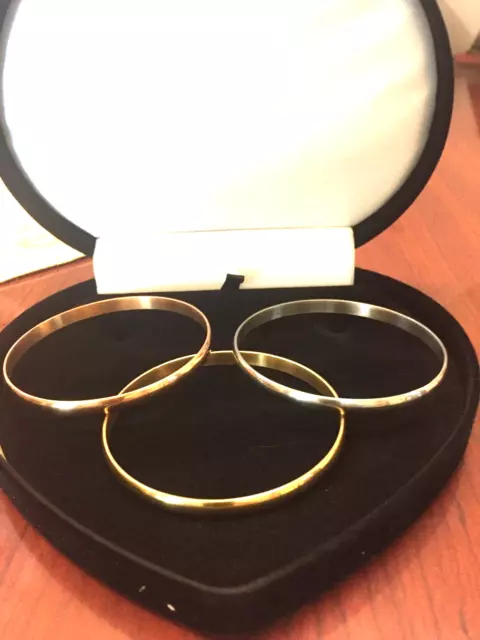 Womens 14K & Sts Rose Gold Yellow Gold Cuff Bangle Bracelet Set Of 3 Sz 7 Inch