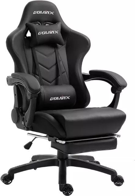 Dowinx Gaming Stuhl Ergonomischer Gamer Stuhl mit Lendenwirbelstütze, Schwarz
