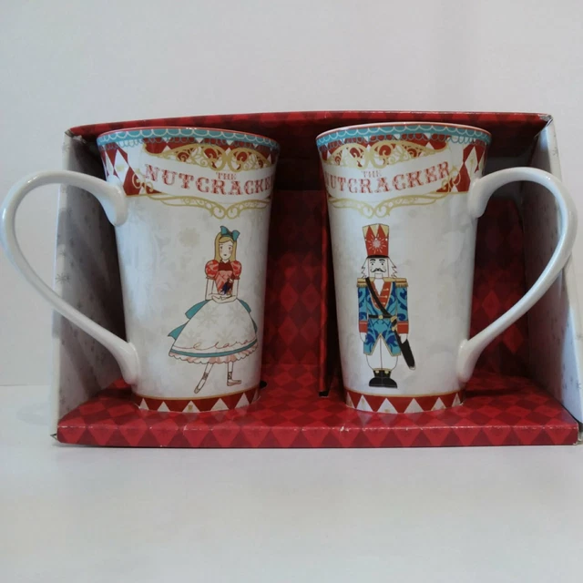 222 Fifth Nutcracker 16 oz Lattee Mugs CLARA and SOLDIER - NIB