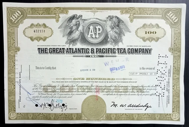 AOP USA 1964-67 The Great Atlantic & Pacific Tea Co. shares certificates (2)