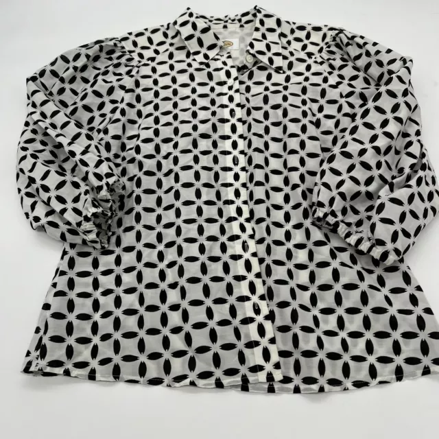 Talbots Women's Button Down Lightweight Blouse Shirt Silk Blend Black/White 10