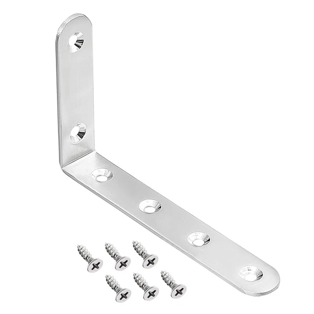 1-10Pcs Corner Brace Angle Bracket Fastener L Shape Stainless Steel with Screws