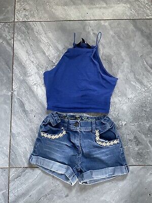 girls outfit size 9 years new look 915 blue top + TU size 8 years jean shorts