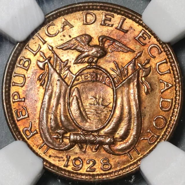 1928 NGC MS 64 RB Ecuador 1 Centavo Mint State BU Coin (21020101C)