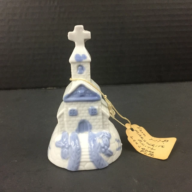 Christian Vintage 1983 Porcelain Bell Ornament Church Florida 4" blue white