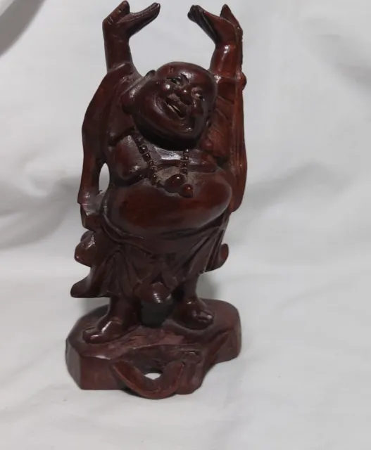 Antique Chinese boxwood carved Happy Buddha Statue H15cm