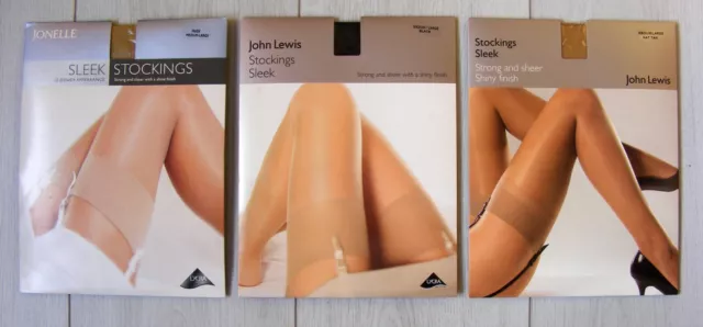 3 Pairs John Lewis Glossy/Shine/Shiny 10 Denier Stockings 3 Colours Medium/Large