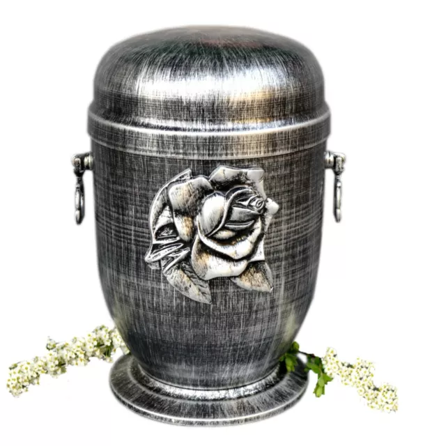 Adulto Urna Crematoria Para Cenizas, Metal Funeral Memorial Con Rosa Emblema