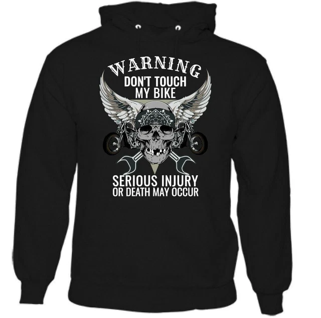 Warning Uomo Motociclista Felpa con Cappuccio Motocicletta Moto Chopper Cafe