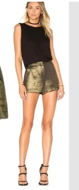 BCBGMaxAzria Camryn  Metallic Gold Black Shorts High Waist Women's Sz 3 #Z