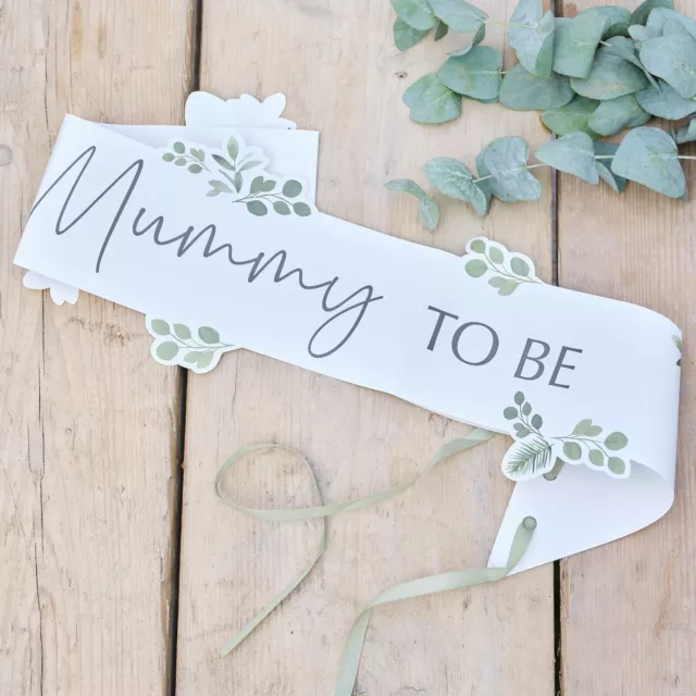 MUMMY TO BE sashes new mum sash sage green ribbon baby shower baby reveal gift