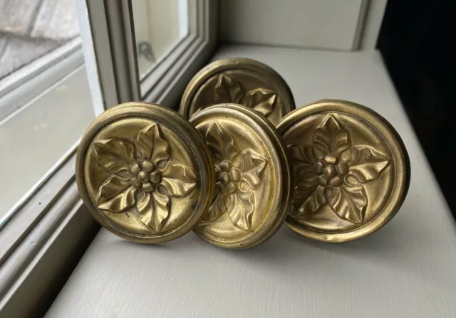 4 Antique 19th Century Federal Classical Brass Curtain Tie Backs Hardware