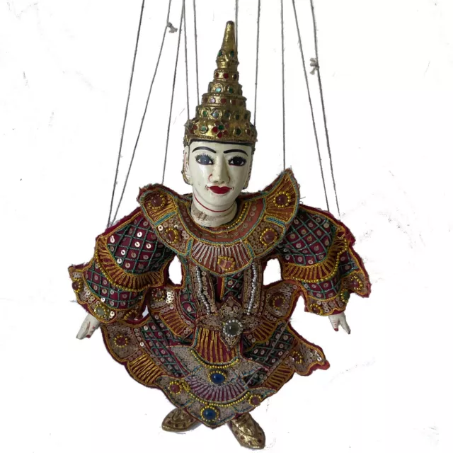 Thai Marionette Vintage String Puppet Handmade Wooden Asian in Traditional Dress