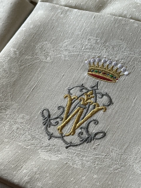 5 serviettes vintage, broderie anglaise, fleurs colorées. | Kaufen auf
