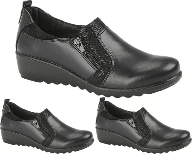 Womens Cushioned Hospital Nurse Shoes Zip Ladies Wedge Walking Black Work Shoes