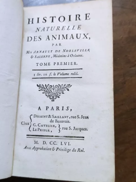 1756 Histoire naturelle des Animaux / arnault de nobleville / T1