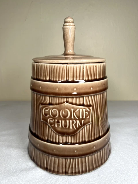 VINTAGE MCCOY BUTTER Churn Cookie Jar With Lid 10.5" Faux Wood “Cookie