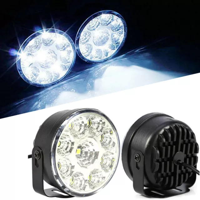 2Pcs 12V Round Daytime Running Lights White 9 LED DRL Car Fog Day Driving Lamps