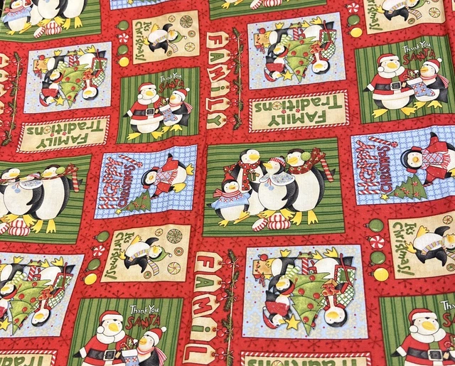 Debbie Mumm Penguins Christmas Cotton Novelty Fabric 1 YD