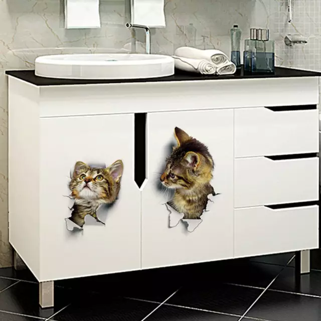 2/3 Cats 3D Wall Hole Sticker Vivid Stickers Wallpaper Poster Dormitory 2