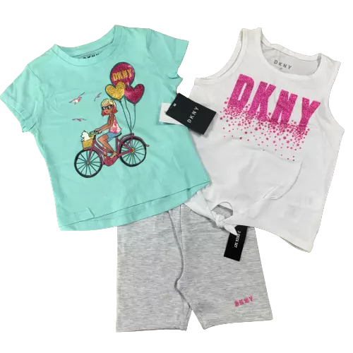 Girls 3 Piece DKNY 2 Tops & 1 Shorts Set 100% Cotton Baby Age 1 - 6 Years