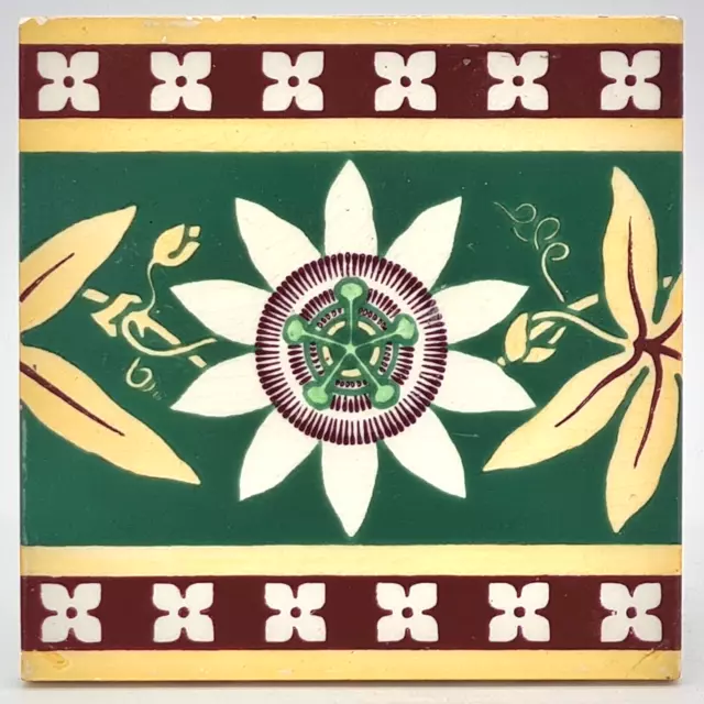 Antique Fireplace Tile Mintons Block Printed Pugin Passion Flower