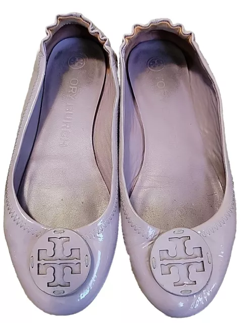 Tory Burch Lavender Patent Leather Minnie Travel Ballet Flats US 6.5 Women Logo