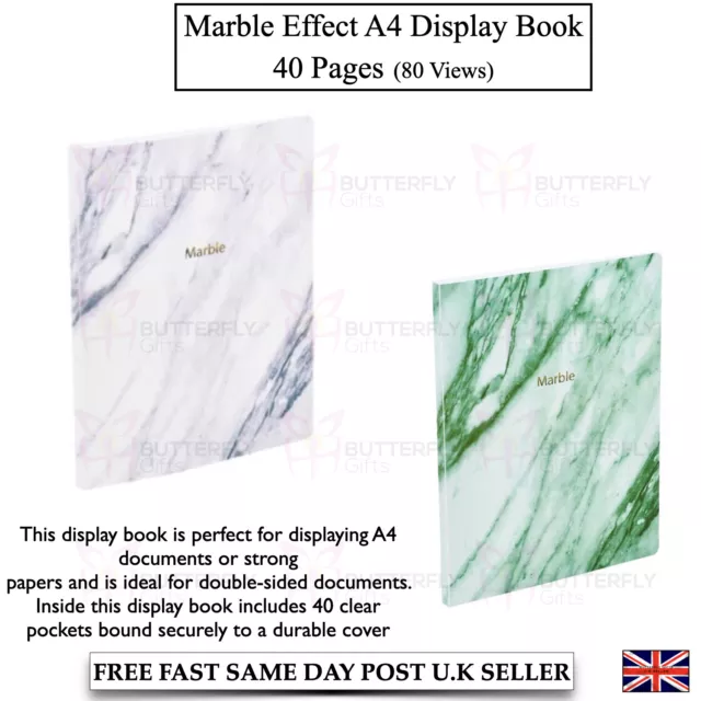 Marble Effect Meranti A4 Display Book Presentation File Folder 40 Pages 80 Views