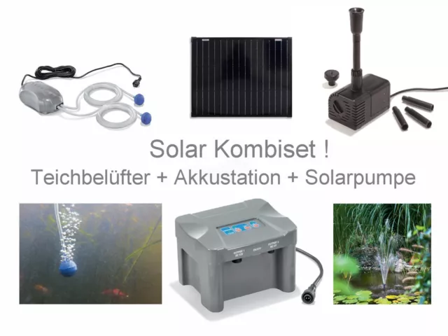 50 WATT SOLAR Teichbelüfter Akku Sauerstoff Pumpe Gartenteich Teich
