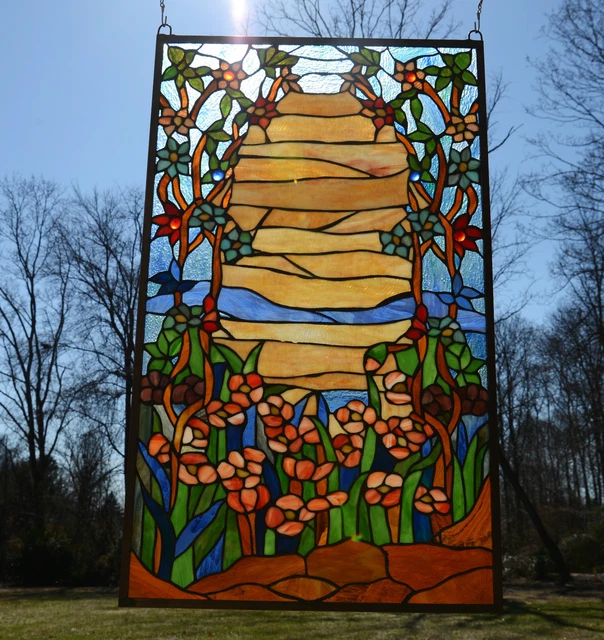 20.75" x 34.50" Handcrafted stained glass window panel Desert Dawn