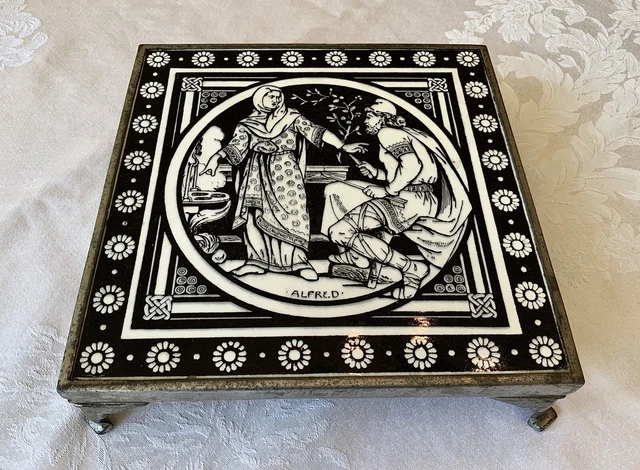 Minton's King Alfred Tile Trivet Pewter Stand / England c. 1874 John Moyr Smith