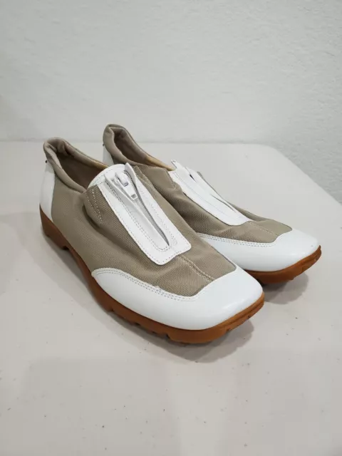 Zapatos de golf Walter Genuin Linea elásticos para mujer bronceados y blancos talla 7