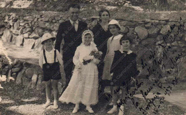 1937 Bambina abito da Comunione posa con famiglia Bruzzi Foto Cartolina