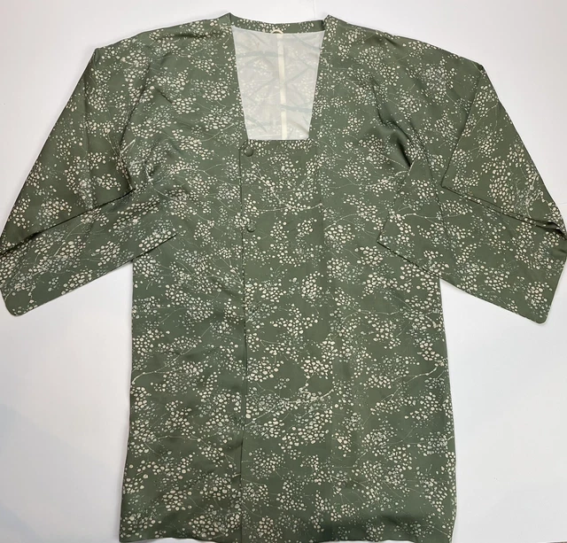 Vintage Japanese Haori Jacket Sage and White Silk Cherry Blossom Floral Pattern