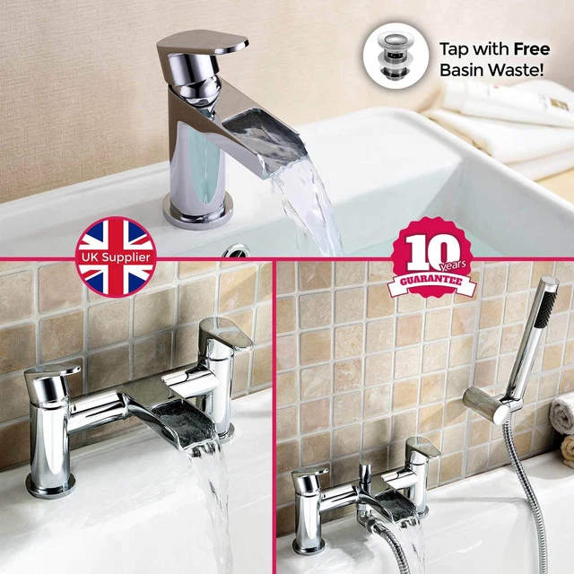 Aquarius Wasserfall Spüle Becken Mono Bad Füller Dusche Mixer Chrom Wasserhahn Set