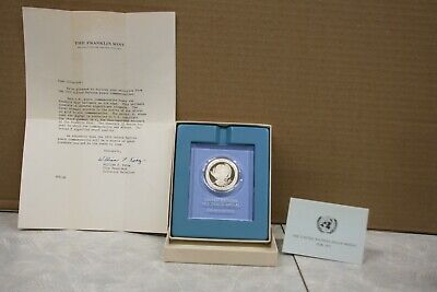 1975 FRANKLIN MINT PROOF Sterling Silver .925 United Nations Peace Medal AG RARE