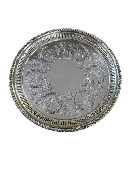 Walker & Hall Antique Silverplate Pierced Engraved  Round Salver Drinks Tray