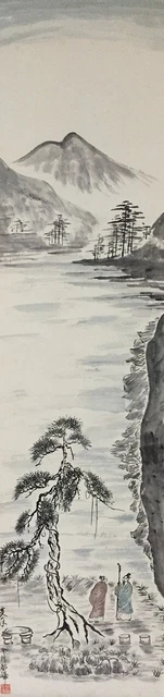 G0363 Japonés Vintage Colgante Rollo Kakejiku Mano Pintura Paisaje Singed