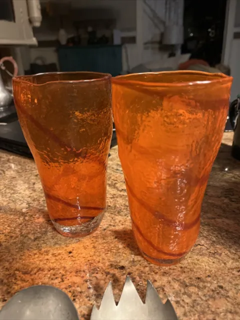 Pier 1 Set of 2 Large Orange Stripe Canyon Iced Tea Tall Glasses