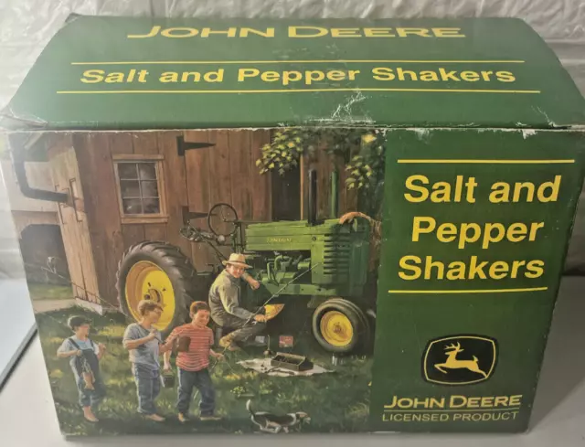 NEW John Deere Tin Salt and Pepper Shaker Set Tractor & Truck Graphics