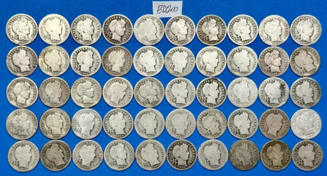 Silver Barber Dimes Lot of 50 Barber Silver Dimes FULL DATES 1892-1916 | #BD200