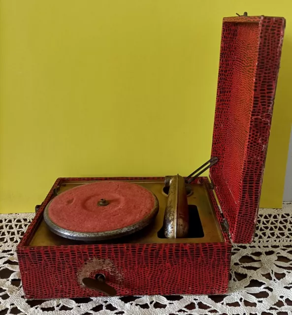 Ancien Jouet Gramophone Valisette remontoir à clef 2