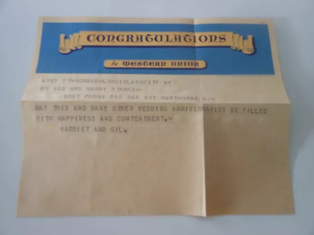 c1937 Congratulations Telegram by Western Union 2