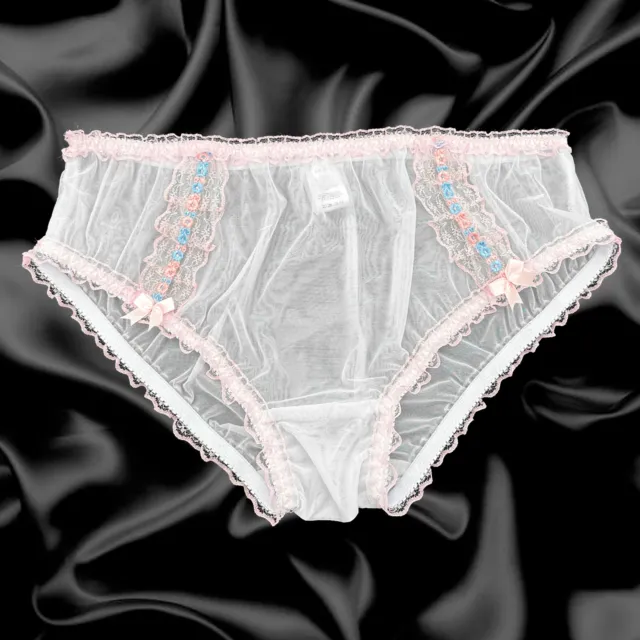 White Satin Frilly Lace Trim Sissy Panties Knicker Underwear Briefs Size  10-20 